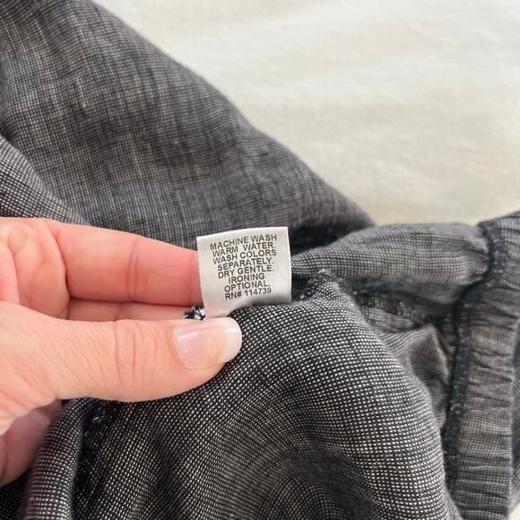 Flax By Jeanne Engelhart Linen Black Checked Pattern Textured Pull On Pants - Picture 9 of 9